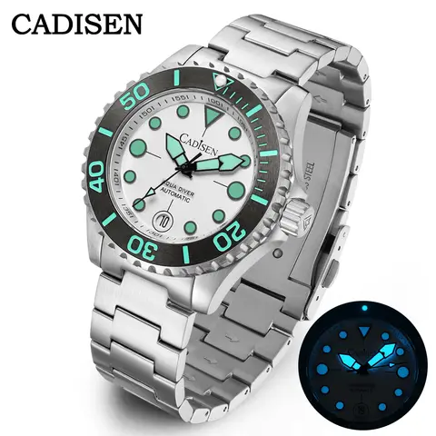 NEW 2025 CADISEN AQUA DIVER Brand Luxury Men Watches Automatic Watch Japan NH35A 100M Waterproof Luminous Mechanical Wristwatch