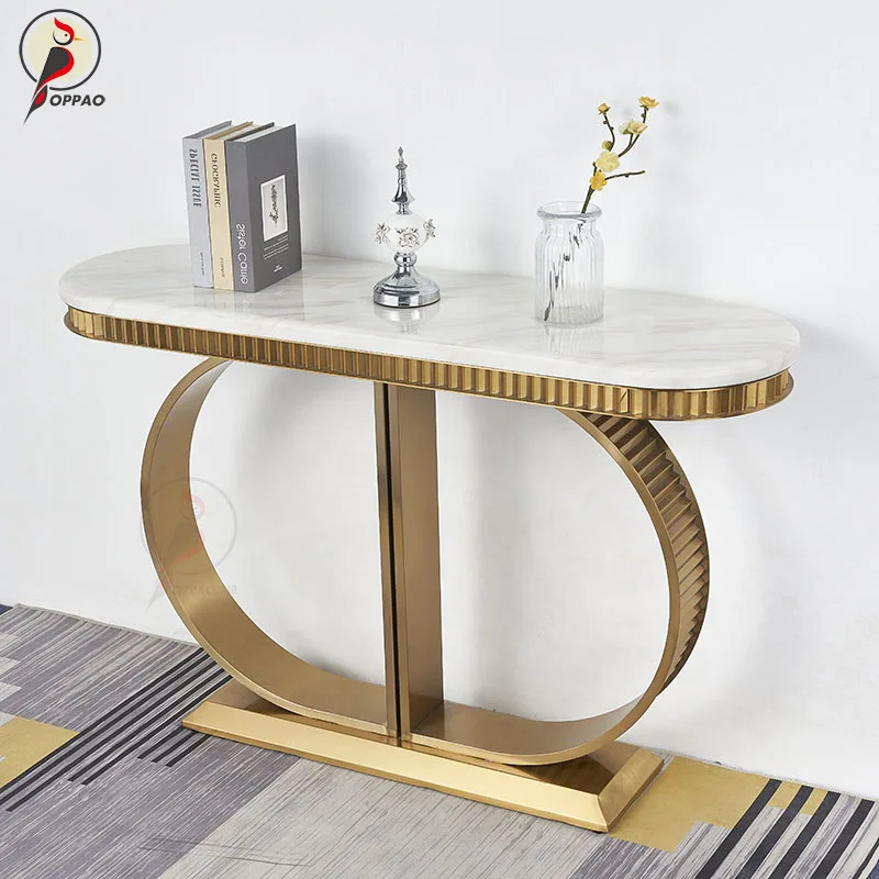 YJQ light luxury stainless steel marble entrance table, modern simple titanium gold entrance decorative cabinet