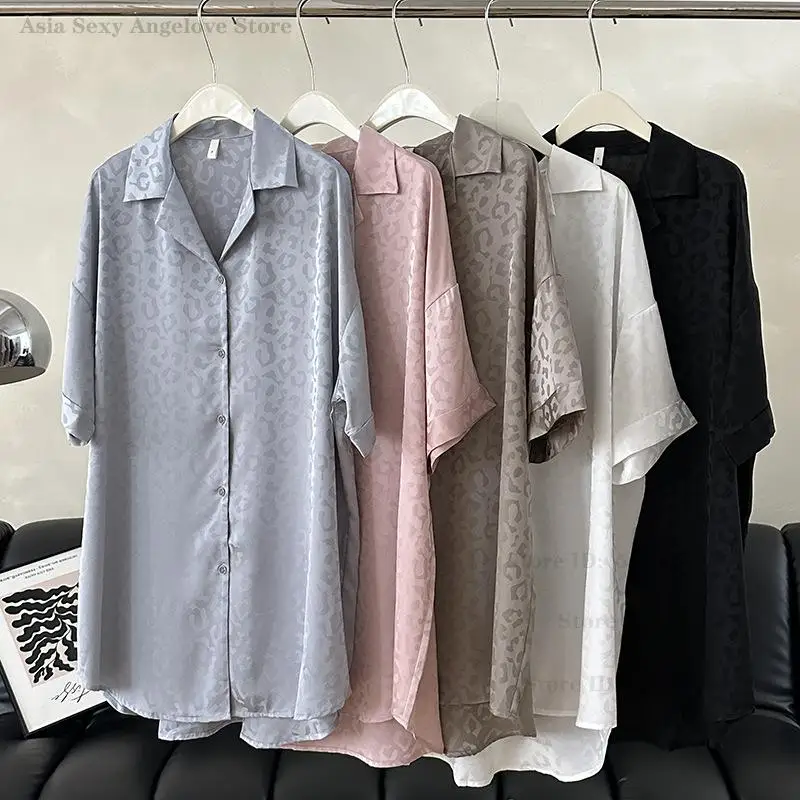 

Ночная сорочка из леопардового шелка для женщин: летняя, тонкая, сексуальная, свободная, повседневная, домашняя одежда, интимное белье, халат