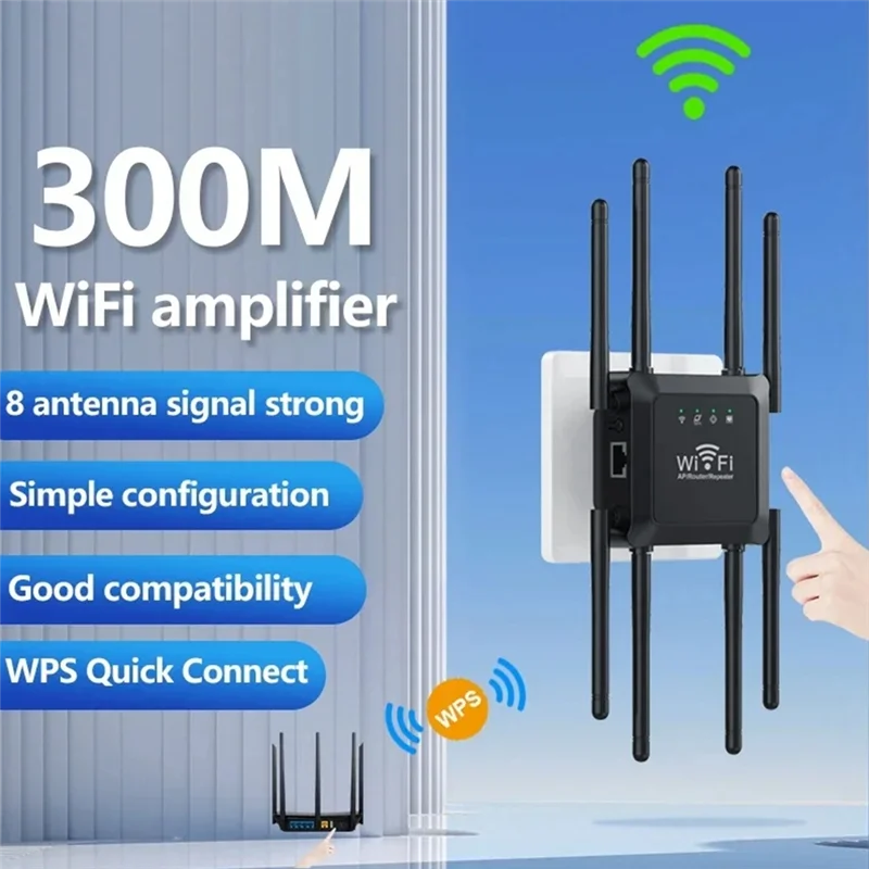 AY14 -New 8-Antenna Wifi Wireless Repeater 300Mbps Signal Amplifier Booster Extender Extender Wireless Router