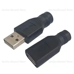 Kadın Jack USB 2.0 erkek tak Jack 5V DC güç fişleri konnektör adaptörü dizüstü 5.5*2.1mm dönüştürücü dizüstü PC DIY