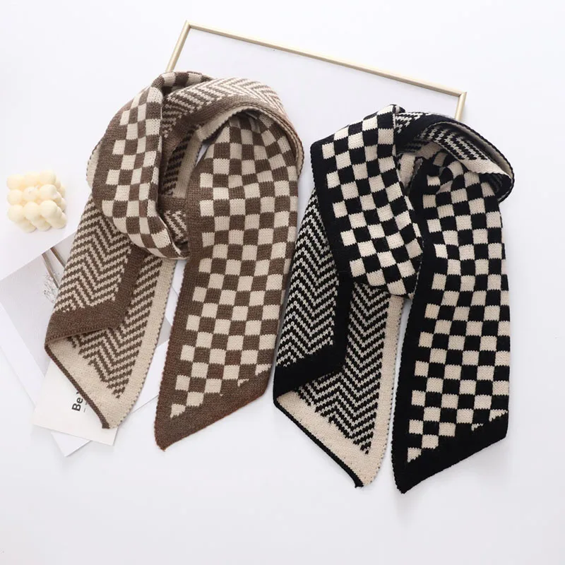 

Новый зимний теплый утолщенный вязаный шарф, женский глушитель, клетчатая длинная вязаная шаль, шарфы, уличный ветрозащитный шейный платок