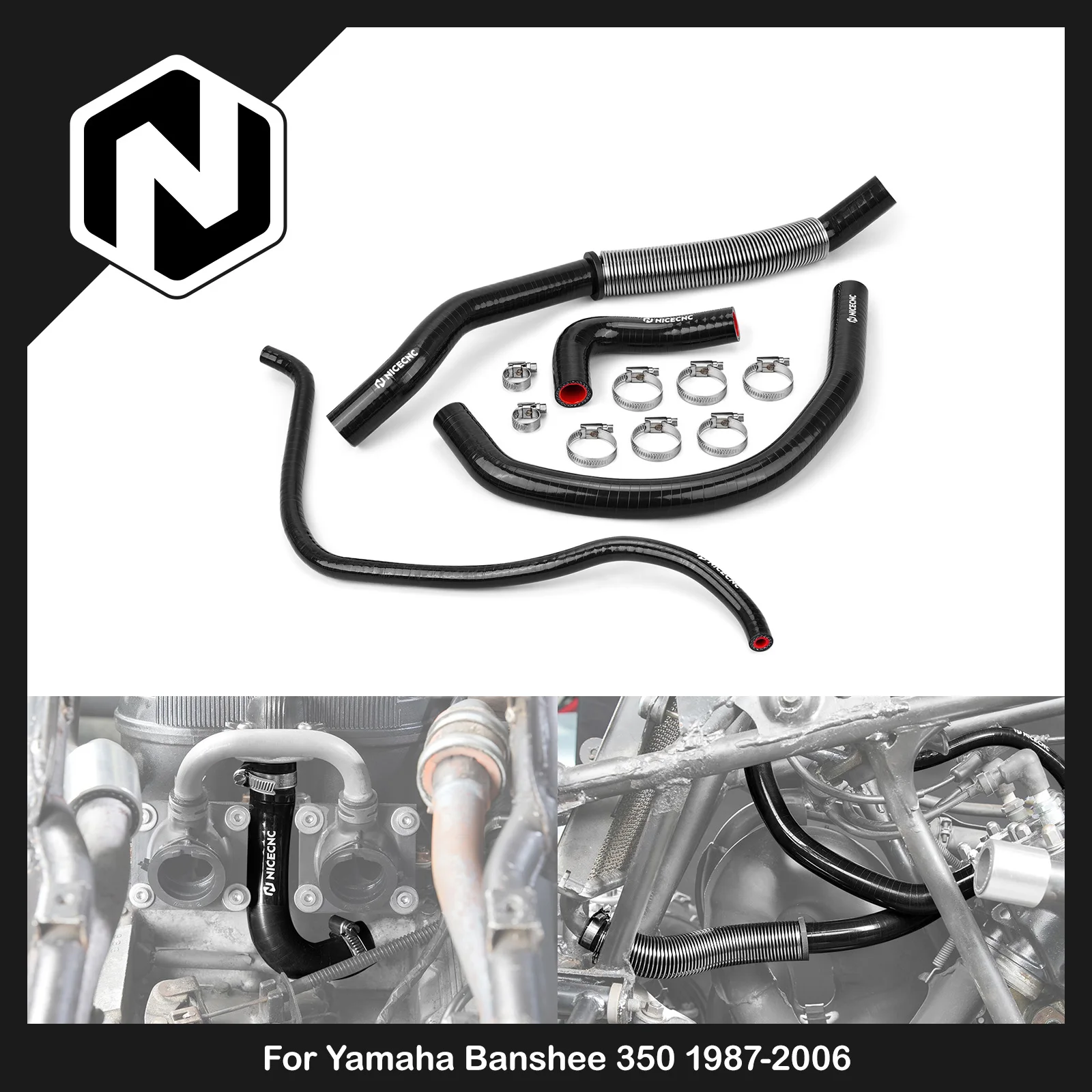 NICECNC Radiator Hose For Yamaha Banshee 350 YFZ350 1987-2006 ATV 3-Layer Heat 2GU-12482-00-00 Included Heat Shield Adapters