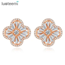 LUOTEEMI Hot Trendy Delicate Sweet Flower Stud Earrings for Women Unique Statement Bridal Wedding Girl Accessories for Christmas