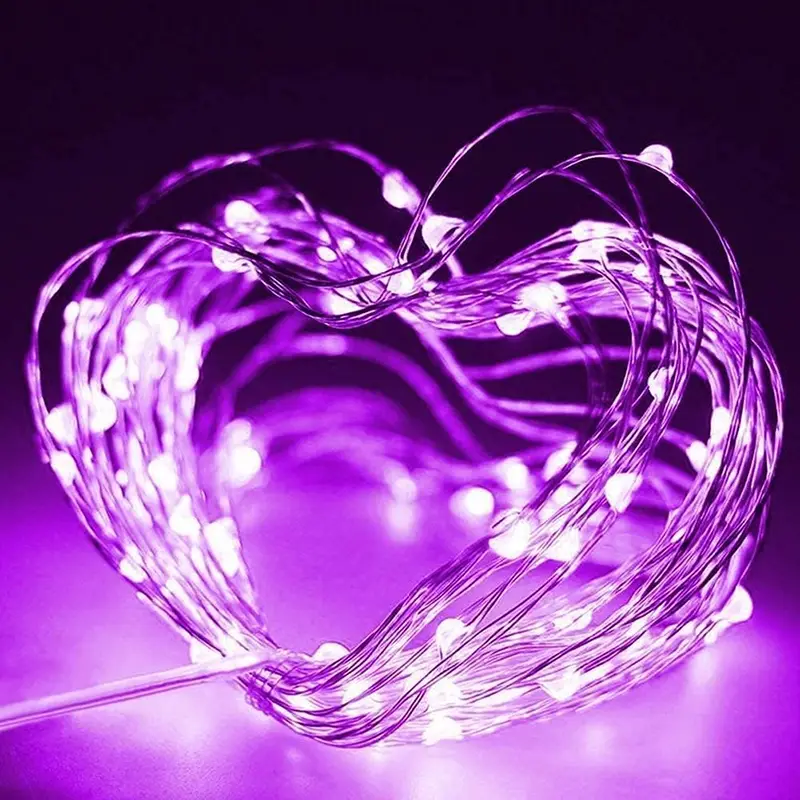LED 요정 구리 와이어 조명 스트링 USB 가랜드 보라색 분홍색 조명 크리스마스 웨딩 파티 생일 집 침실 DIY 장식