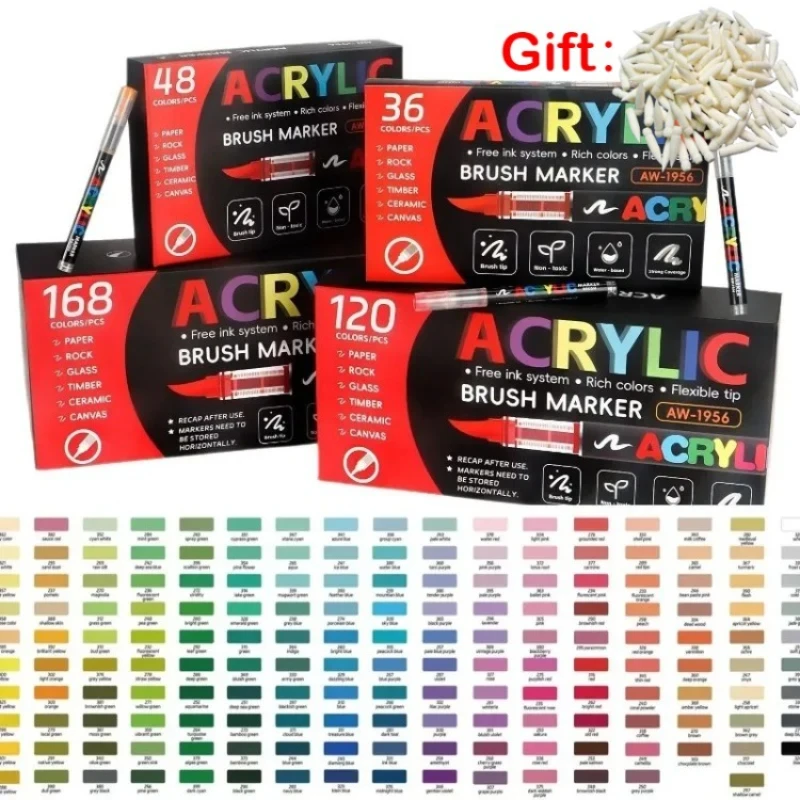 12/168 PCS GN Acrylic Color Soft Tip Markers Painted Graffiti Ceramic DIY Gfit Marker Christmas School Supplies PK GN GuangNa