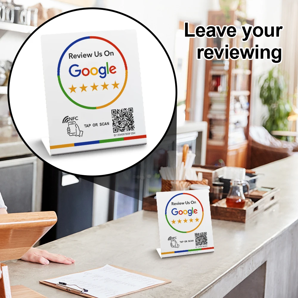 nfc Google Review Stand compatible with Google Reviews - Tap for Instant Reviews - All Phones Reusable Smart Tap Scan QR Code