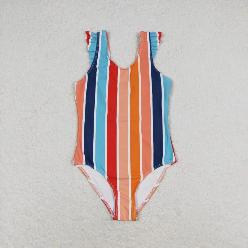 3.5 Yan Wholesale Boutique Girls Summer Beach Clothing Colorful Striped One Piece Swimsuit Girls Body Swimsuit