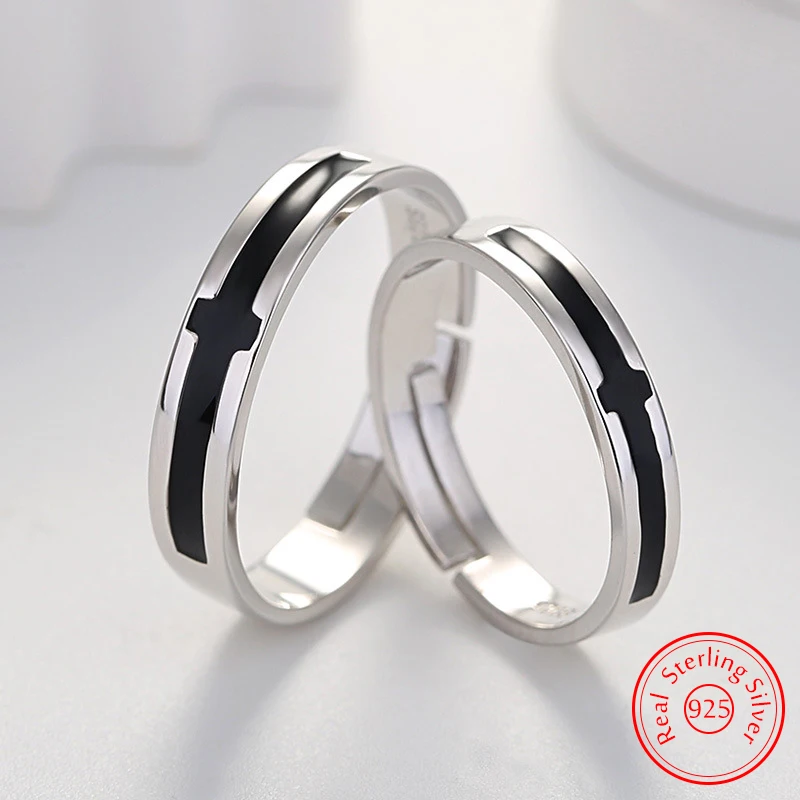 

Real 925 Stelring Silver Woman's Couple Jewelry Fashion Black Cross Ring For Men XY0382