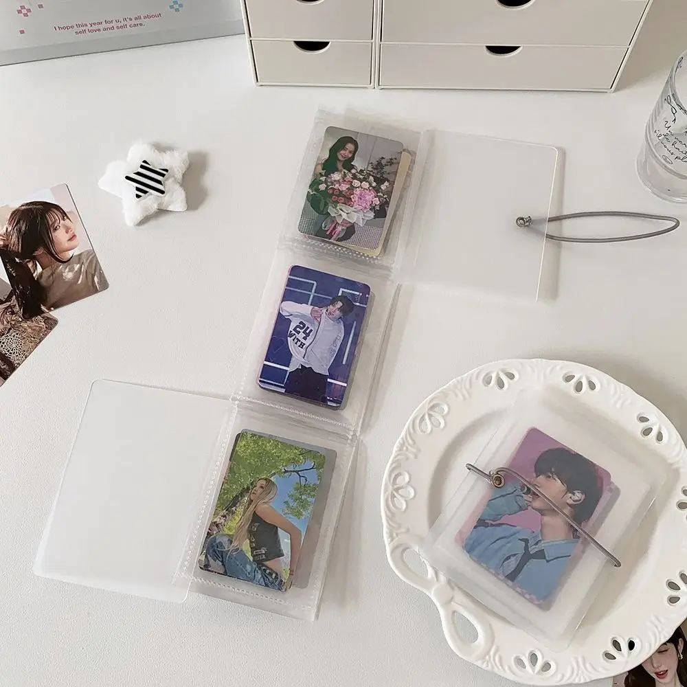 Simple 12/15 Grids 3 Inch Photocards Holder Frosted Tie Strap Design Photo Album Foldable Bill Storage Booklet