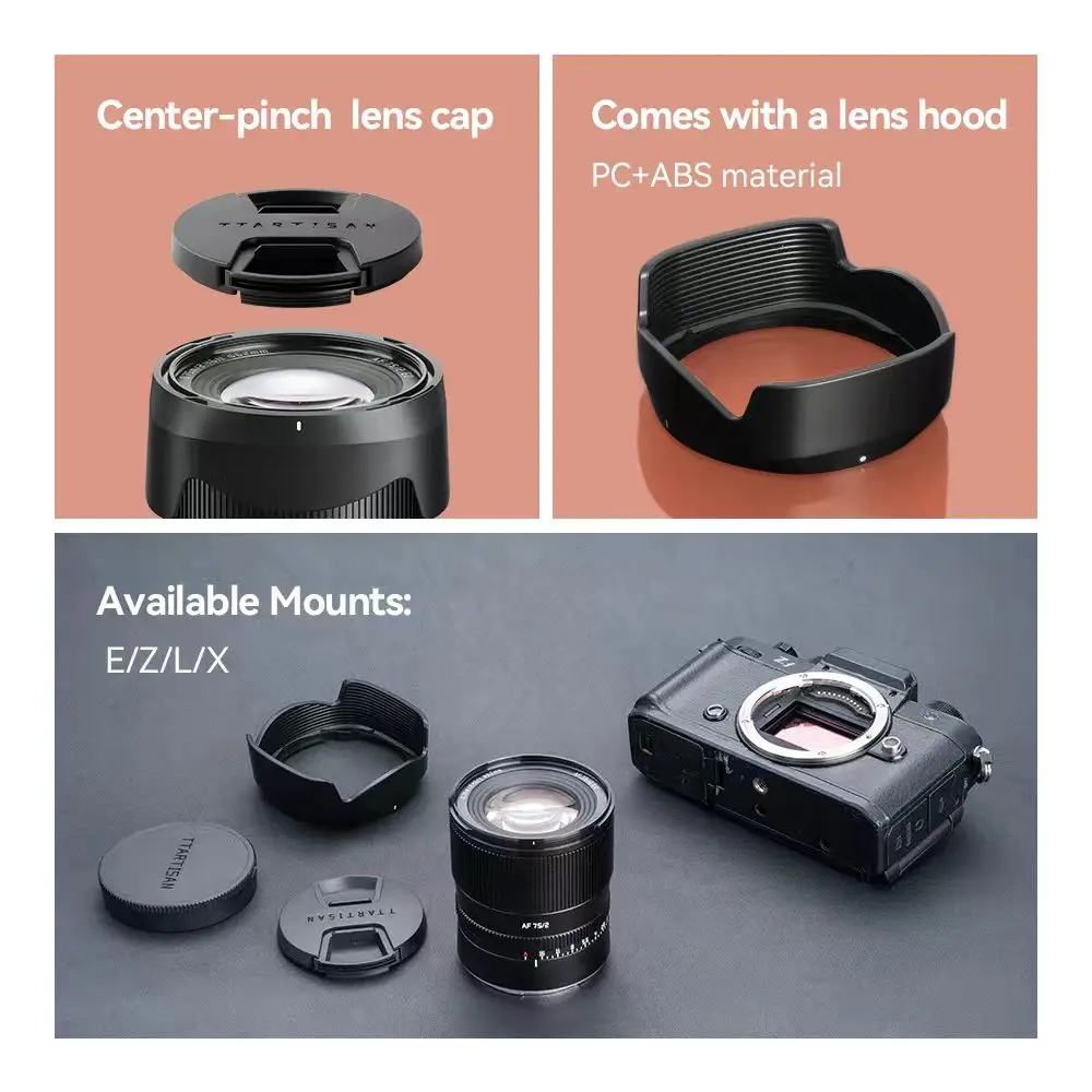 TTArtisan Autofokus 75 mm F2 Vollformat-Kameraobjektiv E Z-Mount für Sony A7M4 Zve10 Nikon ZFC Z9 Panasonic S9 Fuji XH2S