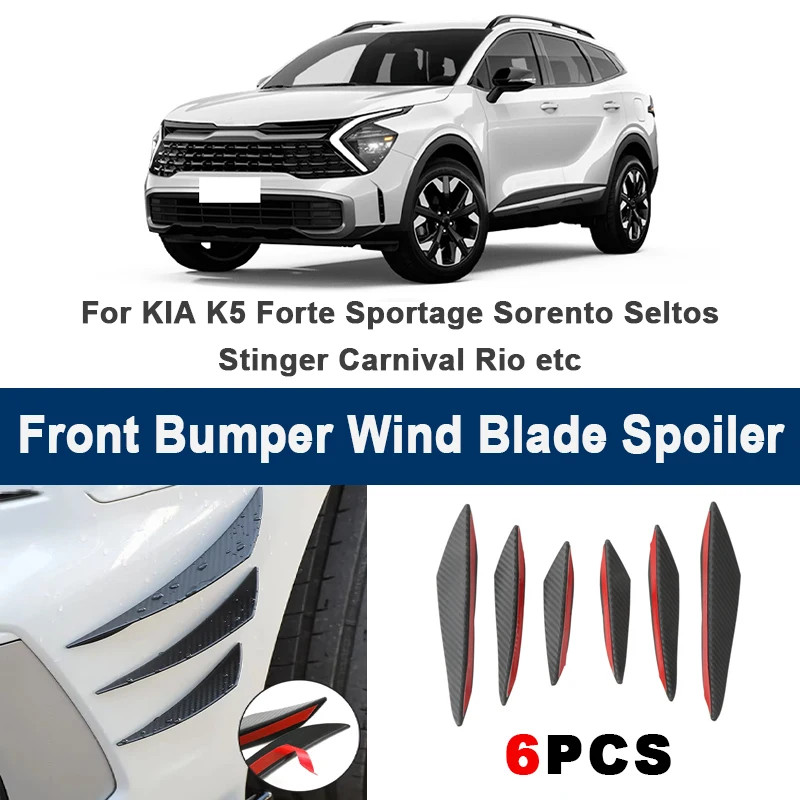 

6pcs Car Front Bumper Lip Side Splitter Fins Wind blade Spoiler - For KIA K5 Forte Sportage Sorento Seltos Stinger Carnival Rio