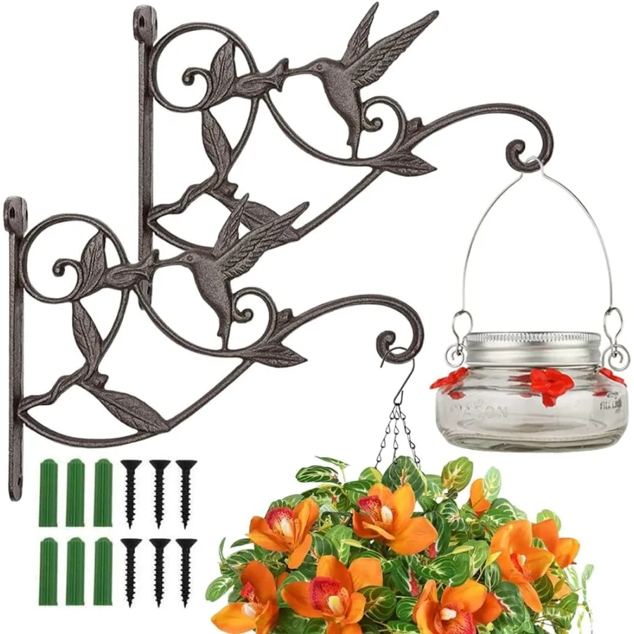 

Hanging Plant Hook Bracket Wrought Iron Metal Hummingbird Hanger Holder for Flower Basket Planter Bird Feeder Windchimes Wood F