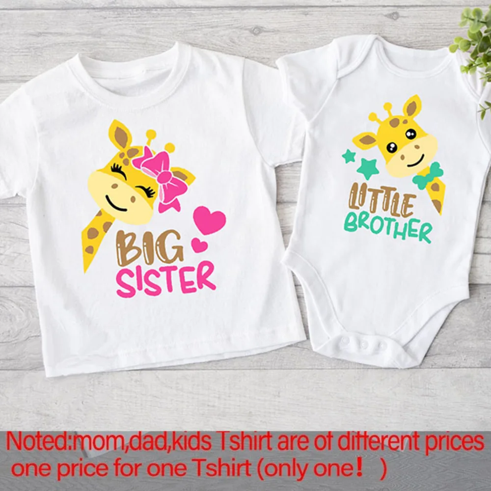 Big Sister Little Brother Family Matching Clothes Giraffe Print Boys Girls T-shirt Toddler Romper KidsTops Short Sleeve Outfits