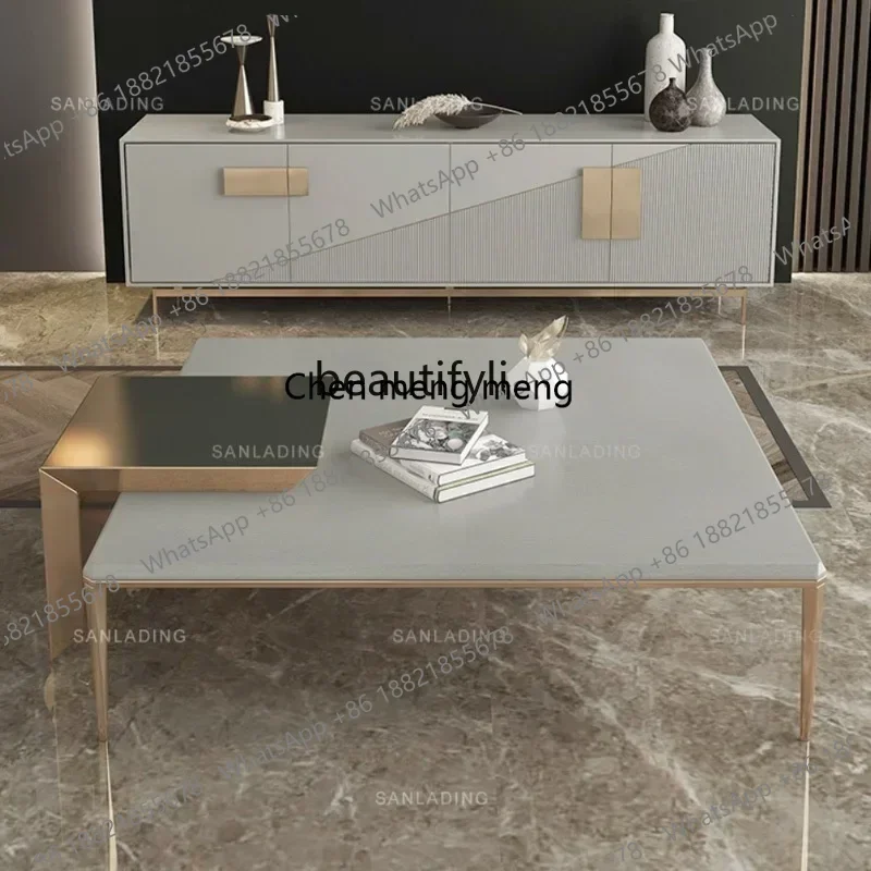 طاولة قهوة إيطالية بسيطة وخزانة تلفزيون وطاولة شاي منزلية فاخرة وحديثة وبسيطة لغرفة المعيشة في الفيلا #4