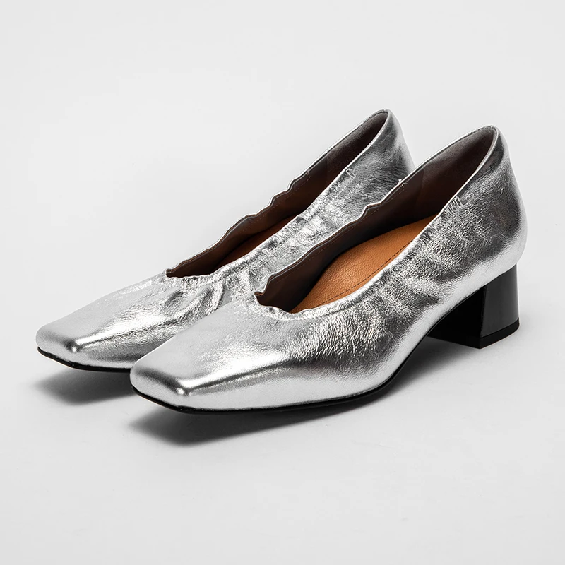 Silver Shoes Women Casual Single Shoes Flat Shoes Luxury Brand Leather Shoes Commuter Style