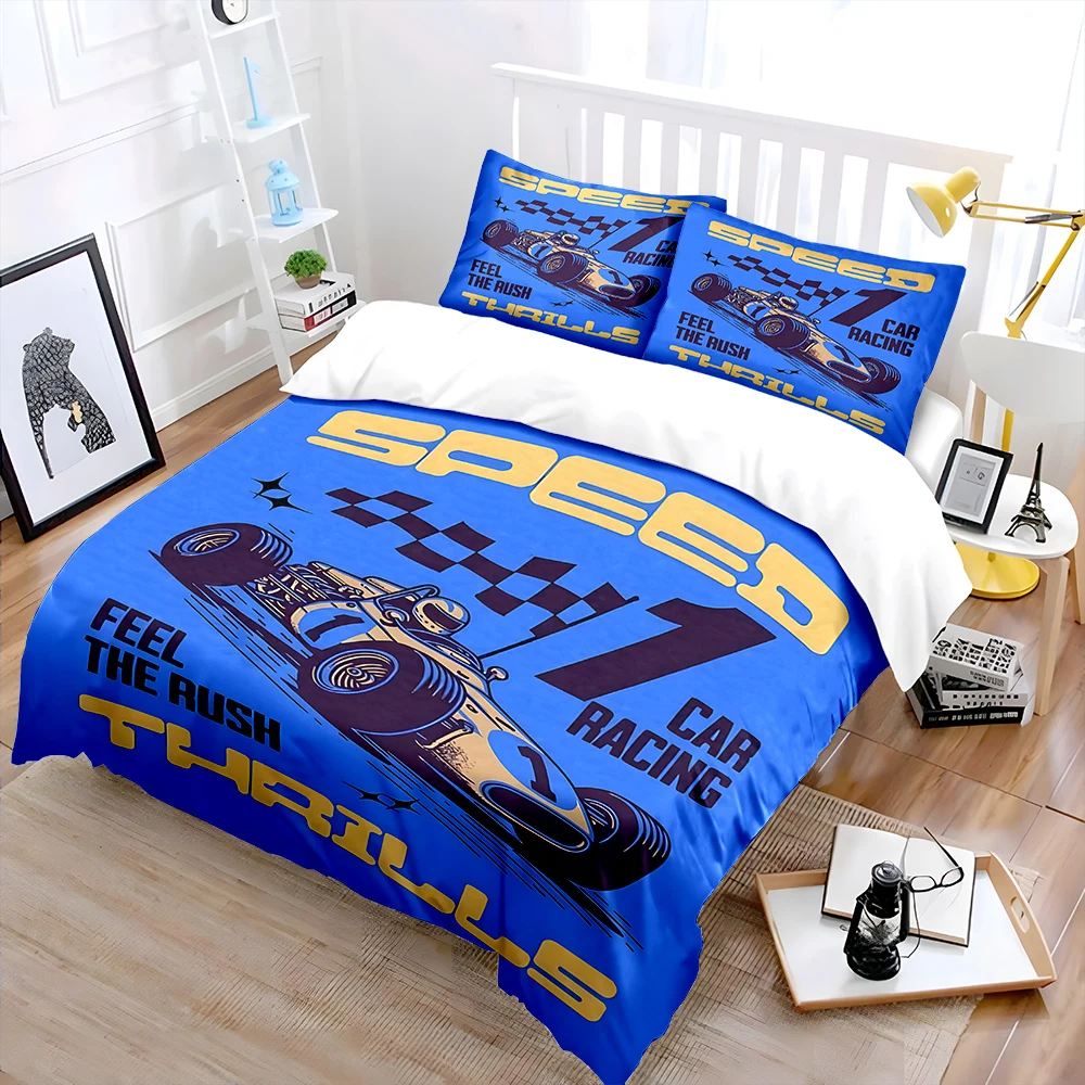 Car Racing Poster Bedding Set for Kids Luxury Gift 3pcs Digital Print Comforter Set Soft Comfortable Breathable Luxury gifts