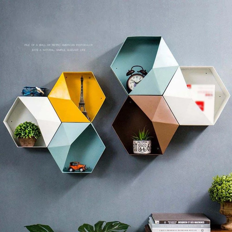 Hexagonal Wall Mounted Charging Holder Multi Mounted Mobile Phone Organizer Storage Box Hanging Bracket Wall Holder Stand