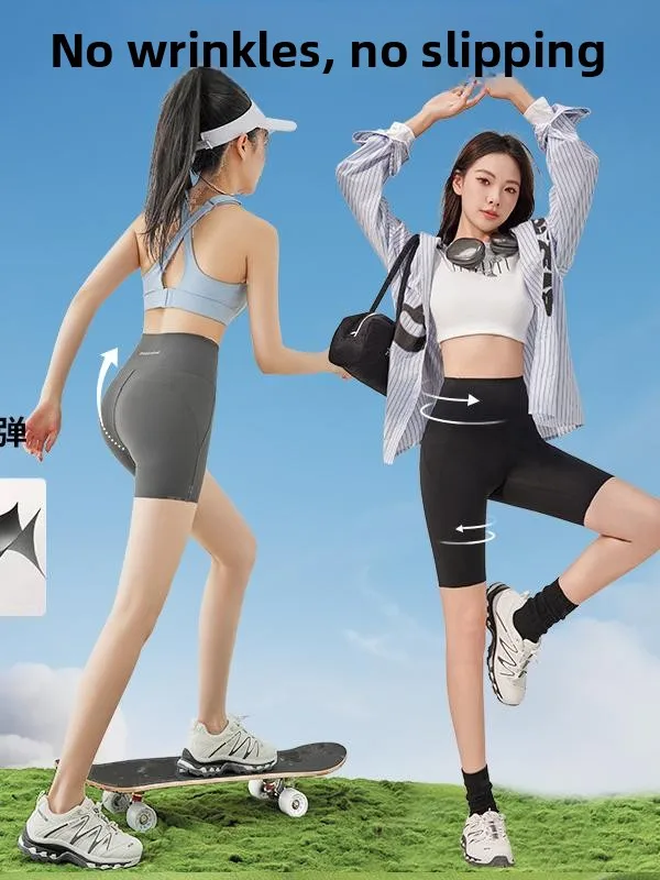 Calças de yoga pilates femininas finas verão esporte orts cintura alta cinco quartos comprimento calças de equitação anti-luz calças de caminhada