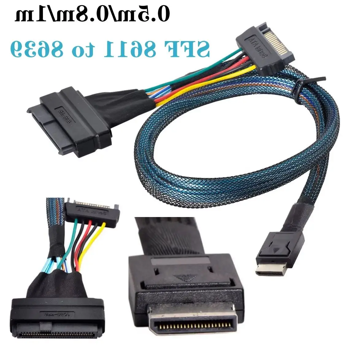 1M 0.5M Mini SAS Oculink 4i High-speed Cable pcle 4.0 sff-8611 to sff-8639 U.2 U.3 NVME PCIe Cable for SSD with SATA Power Cable