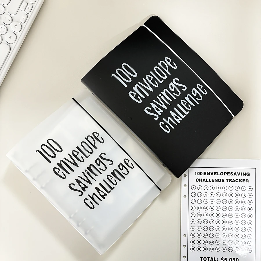 Sharkbang A5 100 Tage Envelope Saving Challenge, 100 Taschen Nummernordner Nachfüllhüllen, Cash Budget Bandage PP Notizbuch-Set – Detail 8