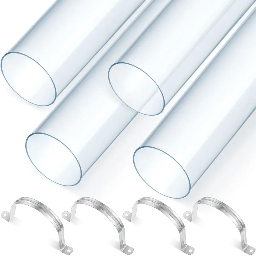 

4 Sets Dust Collection Clear PVC Pipe 4 x 36 Inches Long Rigid Clear Tube with Rigid Strap Clamp Heavy Duty Unbreakable Plastic