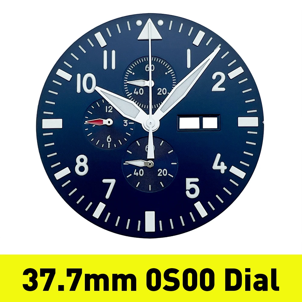 37.7mm New Blue Copper Chronograph Watch Dial – Fits Miyota Cal. 0S00 Movement, Luminous Numerals for Pilots