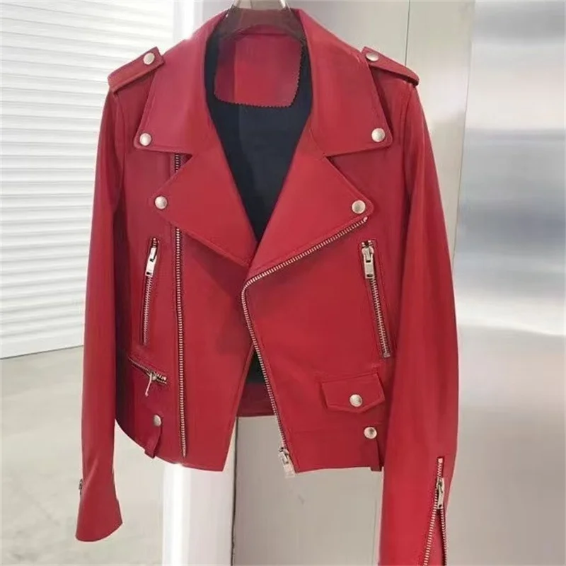 2025 Spring Autumn PU Leather New Leather Suit Jacket Women Motorcycle Leather Jackets Coat Fashion Zipper Pocket Outerwears