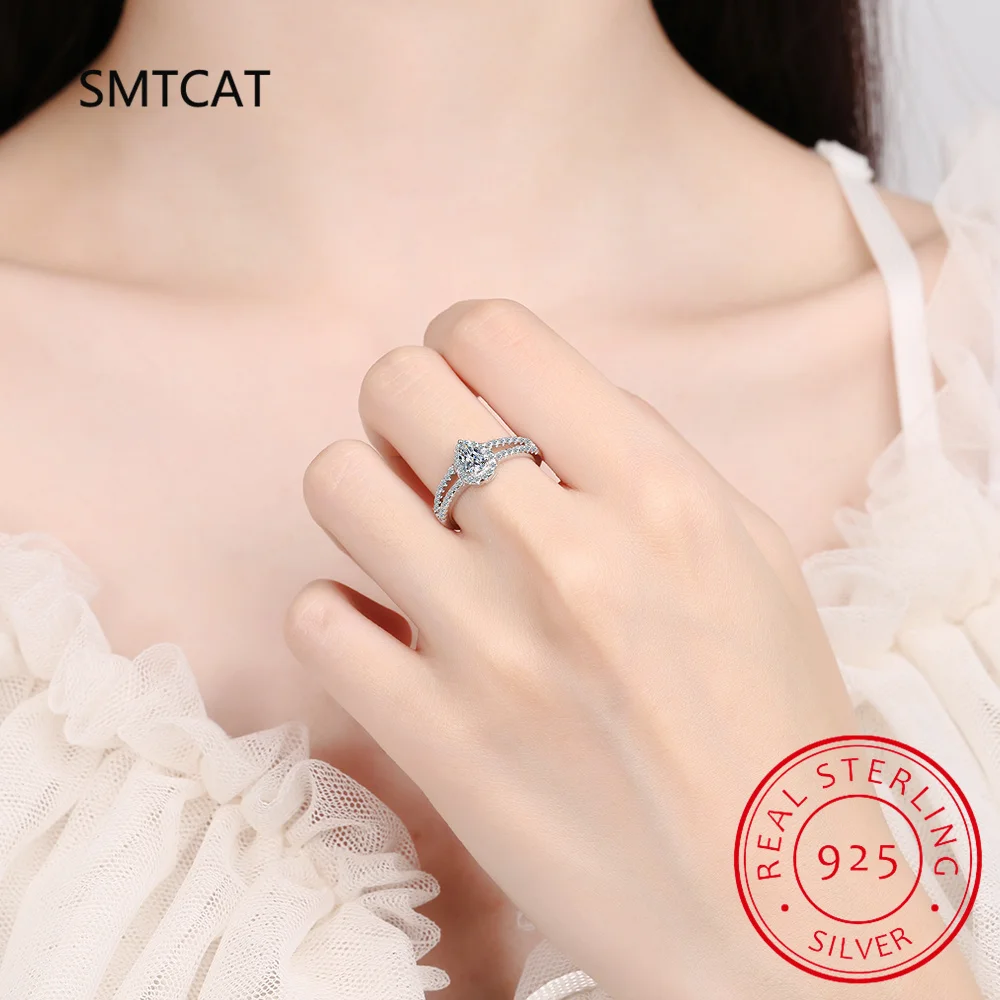Real 2 Carats D Color Moissanite Water Drop Rings For Women 100% 925 Sterling Silver Sparkling Wedding Party Fine Jewelry