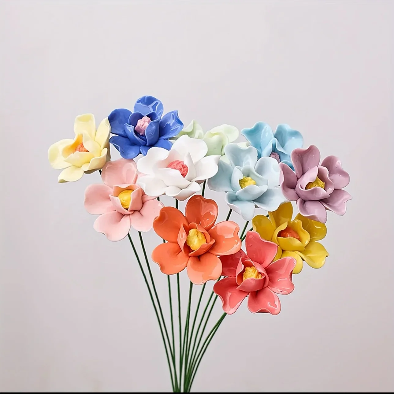 6 زهور سيراميك مصنوعة يدويًا لتزيين الأزهار هدية مثالية لعام جديد لحفلات الزفاف وعيد الحب ديكور منزلي داخلي/خارجي
