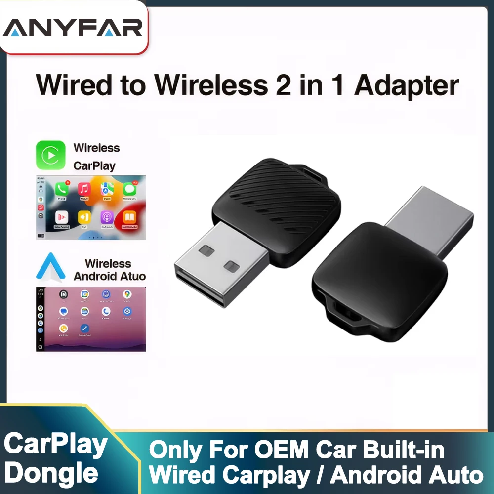 Adapter bezprzewodowy CarPlay i Android Auto 2w1, inteligentny system AI do samochodu z przewodowym CarPlay