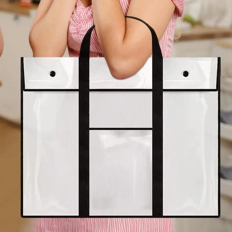 Artwork Storage Bag Art Organizer Poster Bag Large PVC Bulletin Board Holder Storage Organizer With Handle & Pocket For