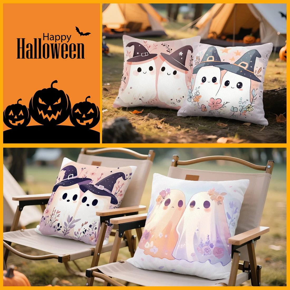 

Halloween Themed Ghost Pillowcase Printed Polyester 45x45cm Throw Pillowcover Decorative Sofa Cushion Pillowslip Home Decor