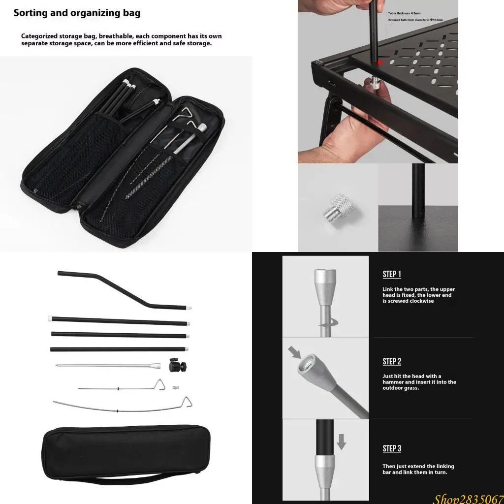 Camping Light Stand Detachable Aluminium Alloy Light Hangers with Double Hook Portable Adjustable Light Bracket 831F