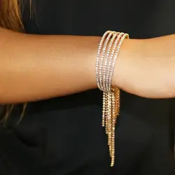 Fashion Long Tassel Rhinestone Bangle Bracelet for Women Wedding Gift Boho Multi Layer Bracelet Bangle Hand Jewelry Accessories