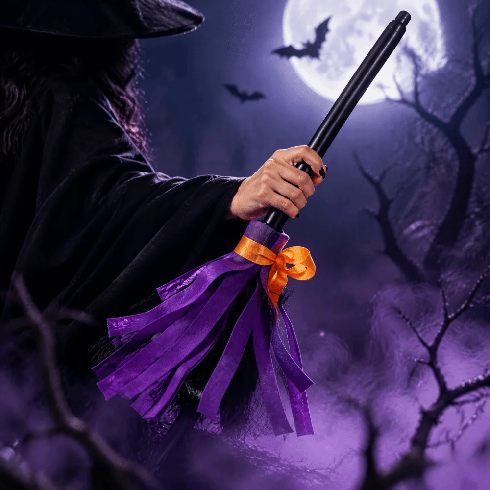 Sound Activated Halloween Witch Broom Moving Broomstick Electric Rotating Floating Broomstick Plastic Witch Broomstick