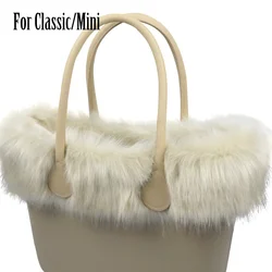 2022 New Women Girl O BAG Decoration Faux Fox Fur Beige Plush Trims Fit for Classic Big Mini Obag Winter Autumn Handlebags