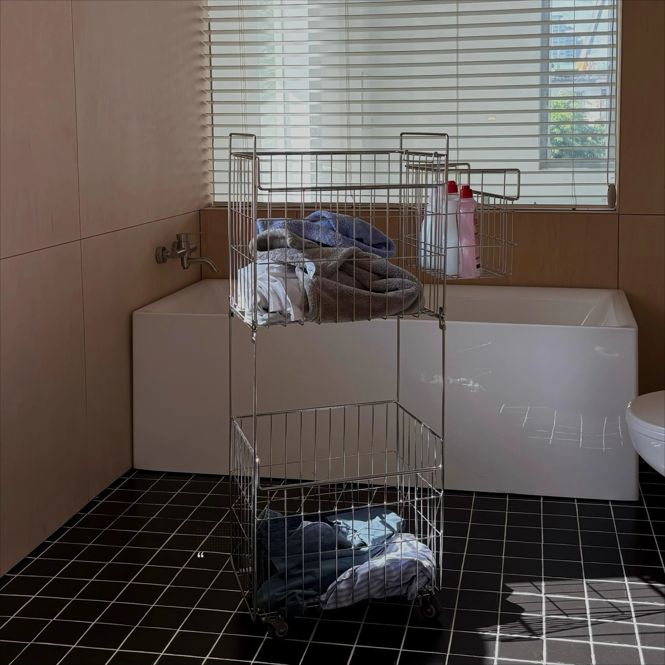 304 stainless steel laundry basket/laundry basket large capacity laundry basket double layer movable cart
