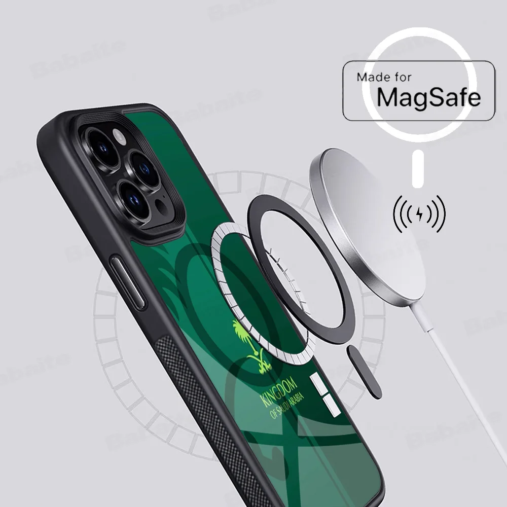 

Kingdom Of Saudi Arabia Flag Phone Case Magesafe Magnetic Wireless Charge Case For iPhone 16 11 12 13 14 15 Pro Max Plus Mini