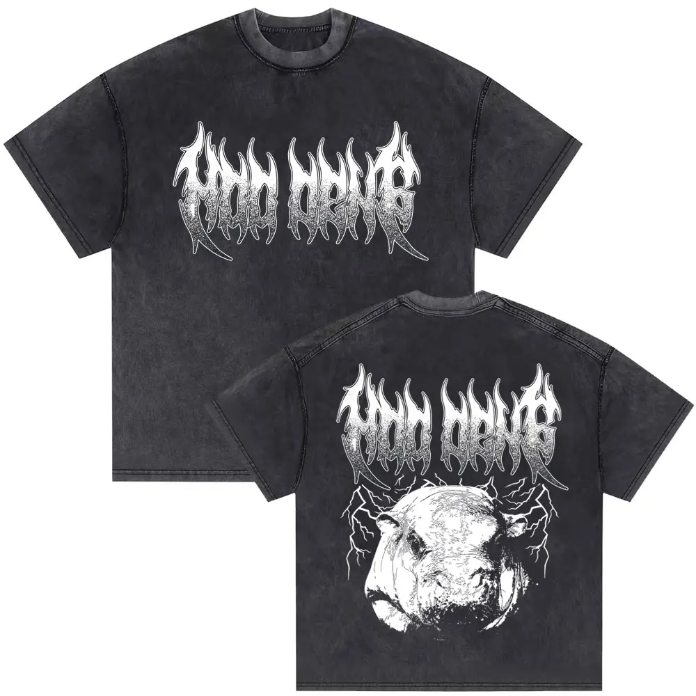 

Washed Vintage Moo Deng Gothic Rock Punk Heavy Metal T Shirt Baby Hippo Funny Meme Tshirt Men Women Casual Oversized T Shirts