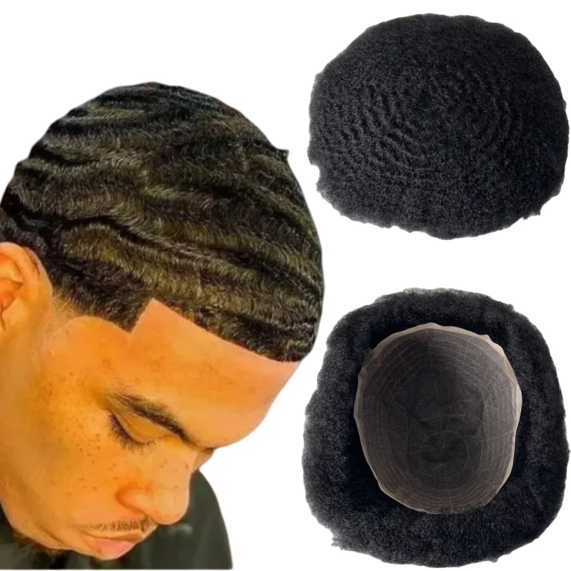 

Malaysian Virgin Human Hair Systems 6mm Wave Root Afro Toupee #1 8x10 Full Lace Unit for Black Men