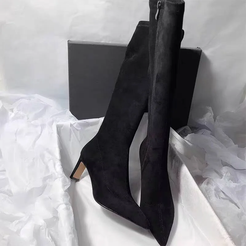 

Sexy High Heels Women's Long Boots Pointed Toe Knee High Shoes Elegant 2025 Pumps Winter Fashion Boots Luxury Brand Ladies Boots