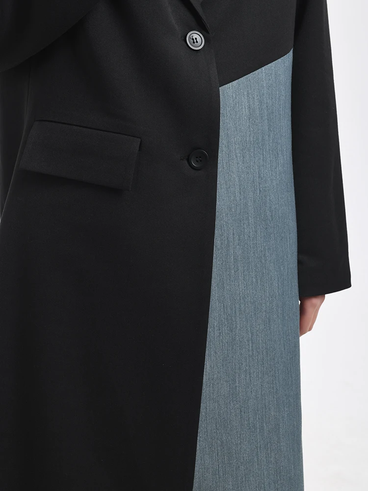 LANMREM-gabardina empalmada de diseñador de moda para mujer, cortavientos de un solo pecho con contraste de Color, novedad de primavera 2024, 26D8104