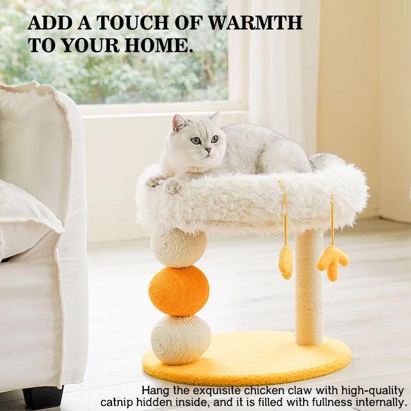 

Компактная двухуровневая кровать для кошек Желтый цыпленок Платформа для прыжков кошек Кошачье дерево с гнездом Когтеточка для кошек и комбинированная кровать для кошек Fun