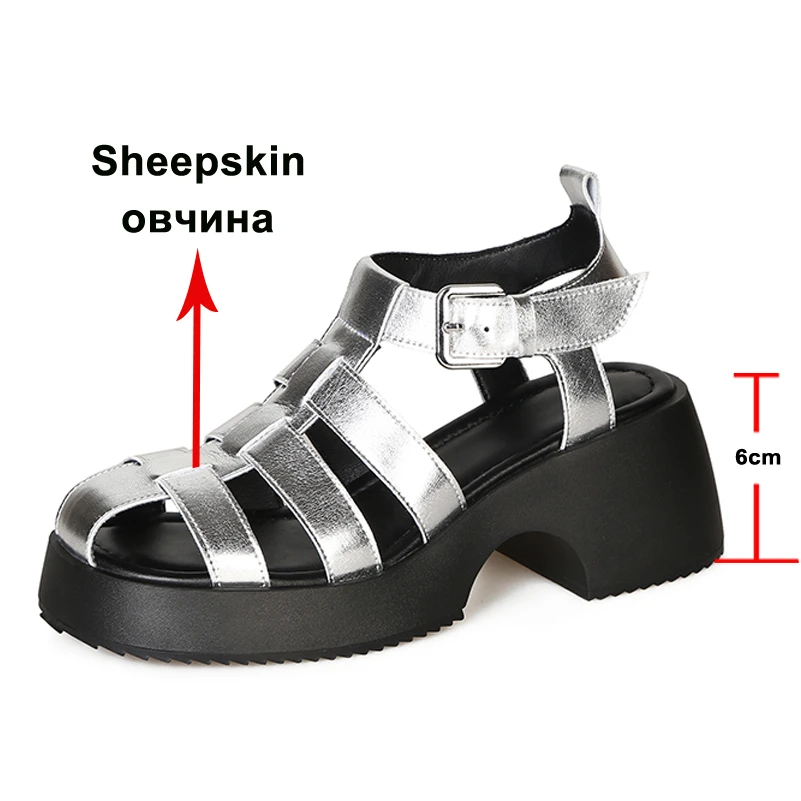 Meotina kobiety prawdziwej skóry sandały gladiatorki platformy z okrągłym czubkiem bloku szpilki klamra panie modne buty w stylu Casual lato