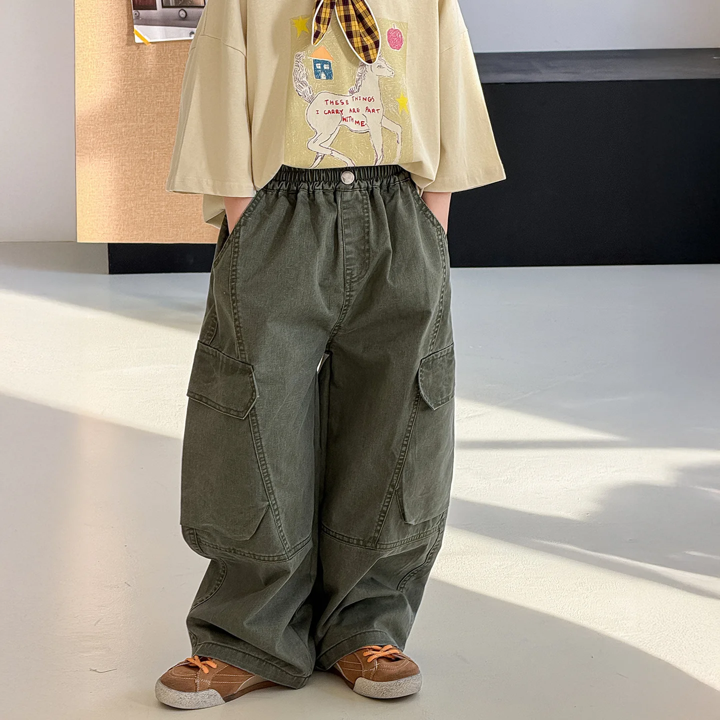 

Spring 2026 New Retro Fashion Loose Casual Childrens Pants for Boys and Children