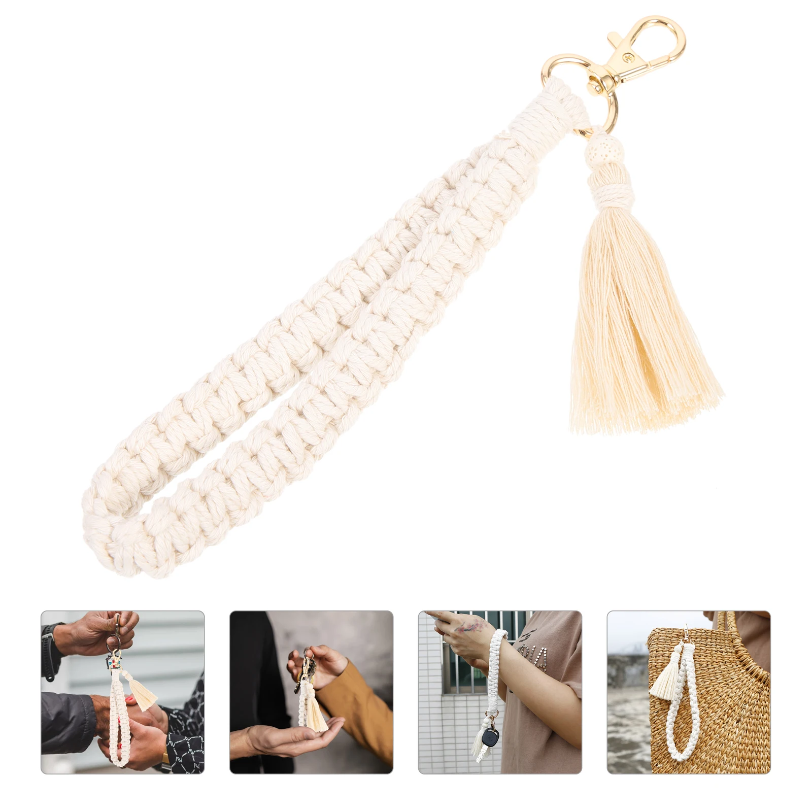 

Tassel Keychain Wrist Lanyard Macrame Woven Keychains for Keys Bag Charms Bohemia Style Braided Rope Pendant Luggage Decor