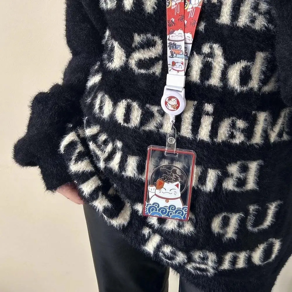 ロングロープ招き猫カードホルダー漫画カードケース招き猫学生招き猫カードカバー日本の招き猫透明