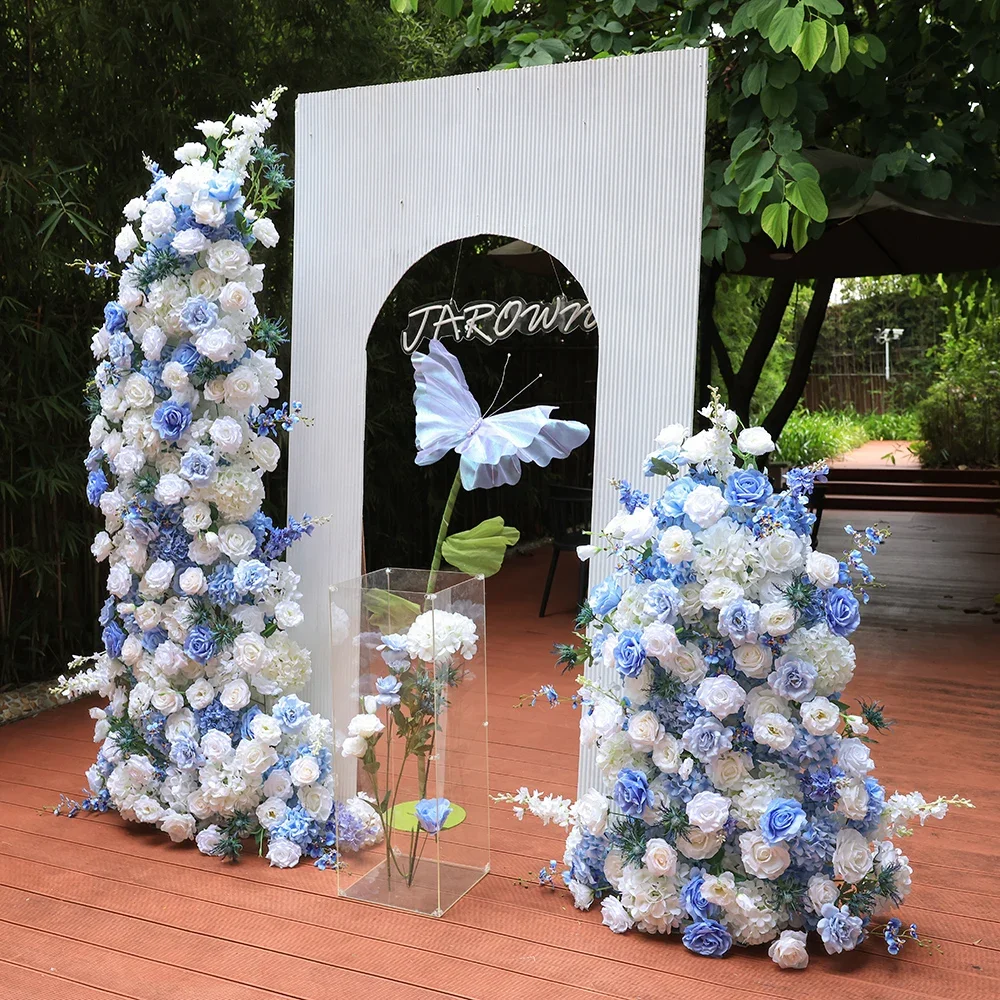 Wedding Arch Flowers Blue White Rose Hydrangea Delphinium Artificial Floral Arrangement for Event Decors Birthday Party Props