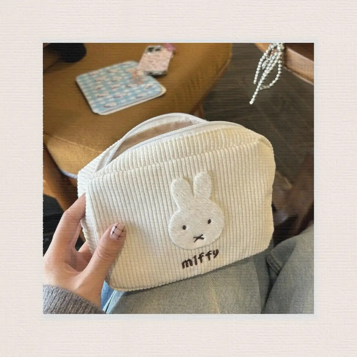 Kawaii الكرتون ميفي حقيبة مستحضرات التجميل ذات سعة كبيرة لطيف أنيمي المحمولة حقيبة التخزين الفتيات الحلو قلم رصاص حقيبة التخزين